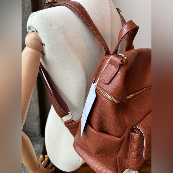 NWT Luli Bebe Petit Monaco Diaper Backpack – Caramel Brown Vegan Leather - Picture 3 of 8